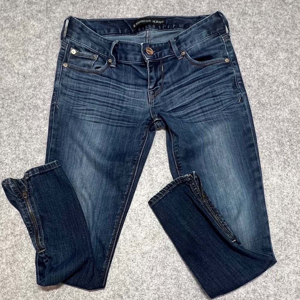 Express Jeans Stella Low Rise Ankle Legging Dark Wash Zipper Hem Size‎ 2R